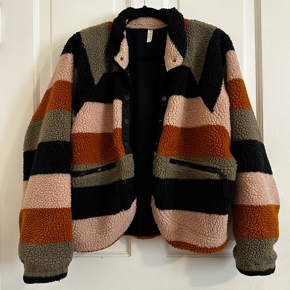 Free People Movement Rocky Ridge Fleece Sherpa Jacket Honey Mallow Stripe Small - Picture 5 of 10